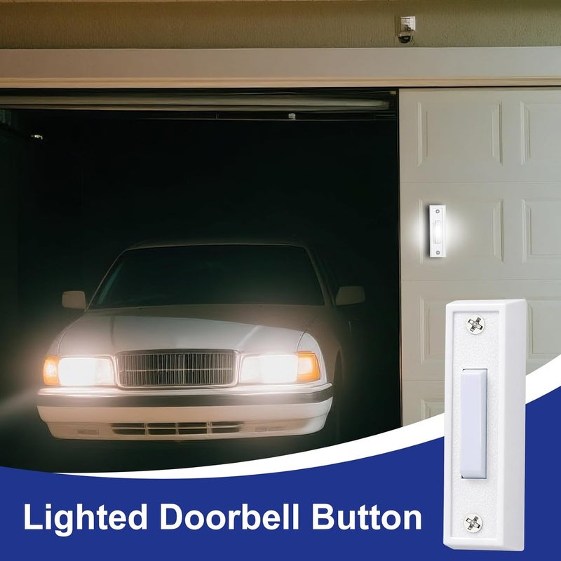AUGHOA Lighted Doorbell Button, Wall Mounted Doorbell Switch with LED Light, Wired Door Bell Push Buttons for Garage Door Opener, Transformer, Ringers, Buzzers (White) - Image 4